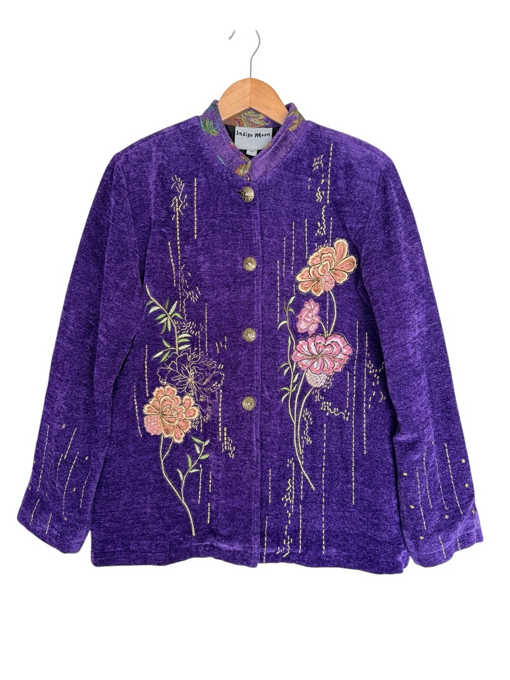 Indigo Moon vintage embroidered blazer velvet chenille style LARGE